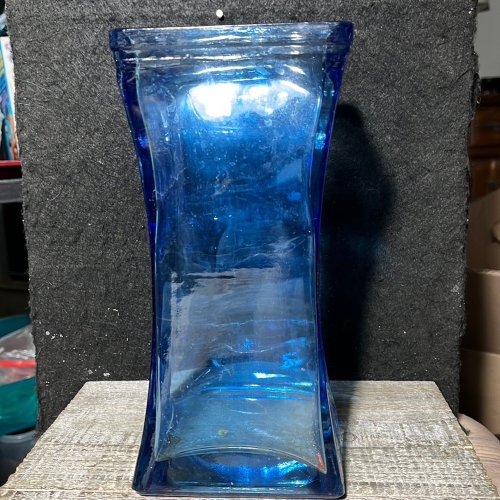 Vintage 1990s Azure Whispers Cobalt Blue Glass Vase  8 1/2 inches tall